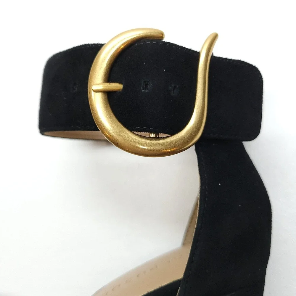 Aerosoles Landon Dress Shoe 5 M‎ Black Suede Square Toe Ankle Strap Sandal Heels